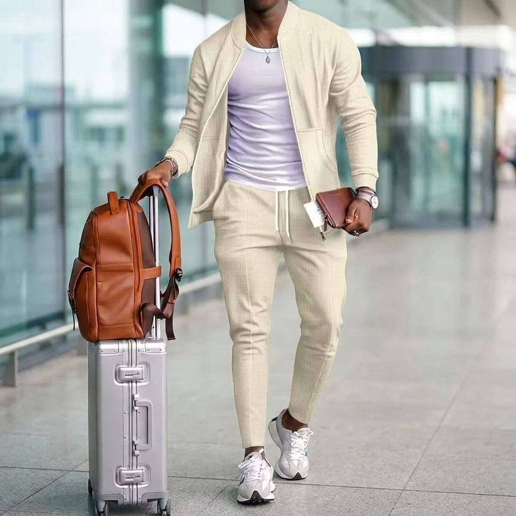 Men's Premium Waffle Knit 2-Piece Travel Tracksuit Set