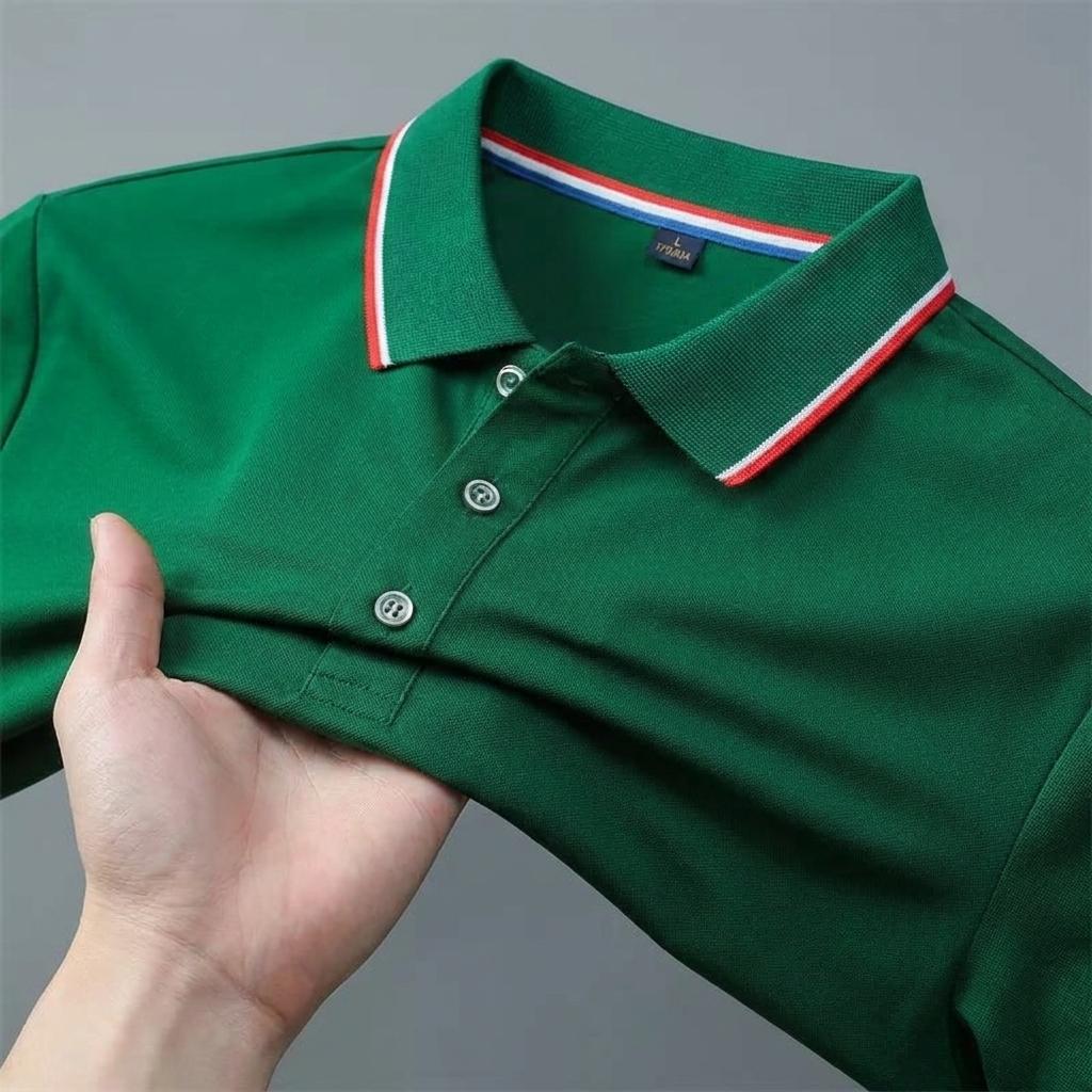 Men's Premium Comfort Stretch Polo Shirt - Emerald Green with Tricolor Collar Detail
